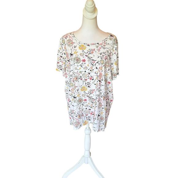 Peruvian Connection Short Sleeve Top Multicolor Floral Pima Cotton Womens XL - Picture 1 of 8